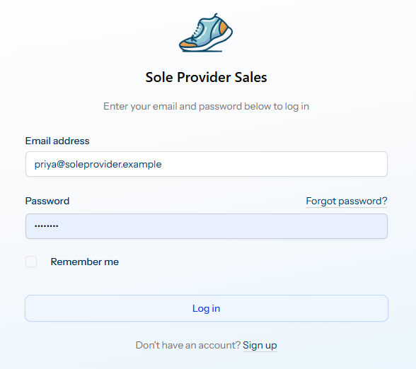 The Tickiti login page with email and password fields, Remember me checkbox, Forgot password link, and Log in button
