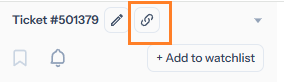 The ticket header showing the chain icon highlighted, sitting next to the edit pencil and above the watchlist add control