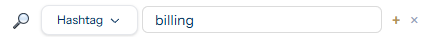The ticket search bar set to the Hashtag search type with "billing" typed in