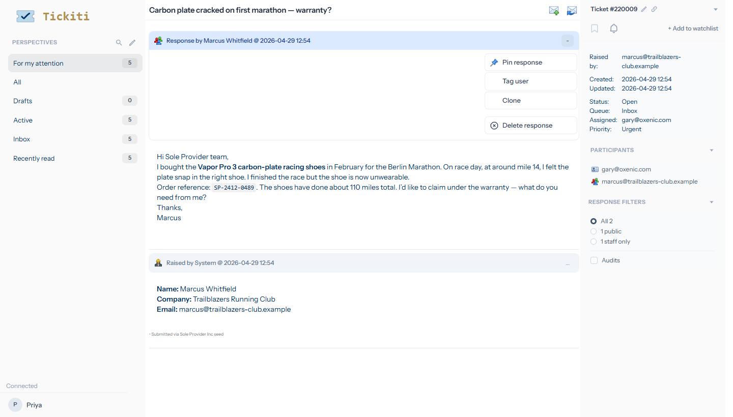 Response actions menu with Pin response highlighted